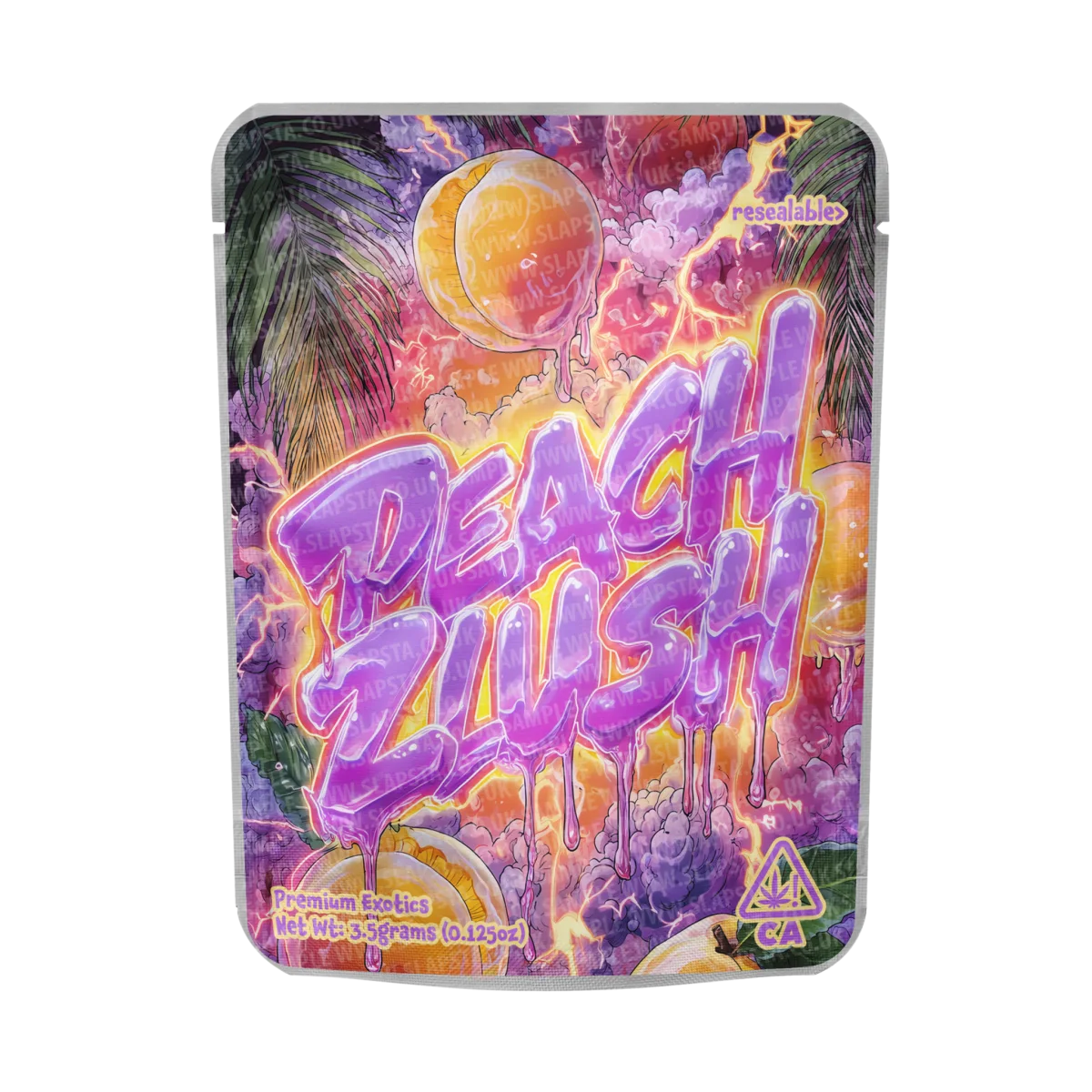 Peach Zlush Mylar Pouches Pre-Labeled Peach Zlush Mylar Pouches Pre-Labeled