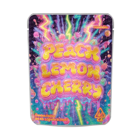 Peach Lemon Cherry Mylar Pouches Pre-Labeled