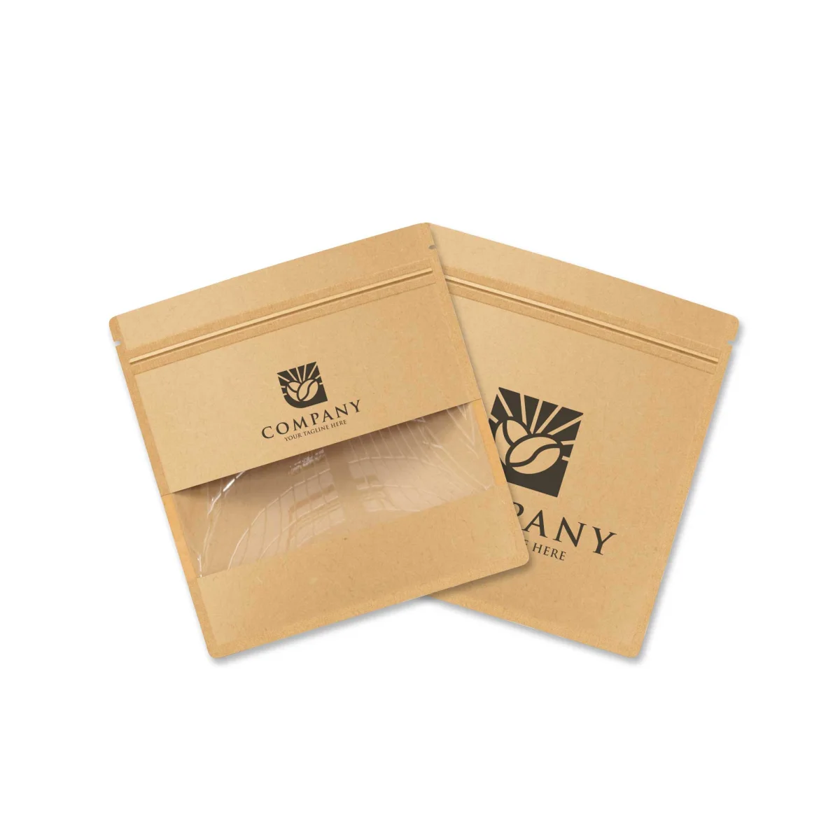 Custom Brown Kraft Flat Zipper Bag with Center Window