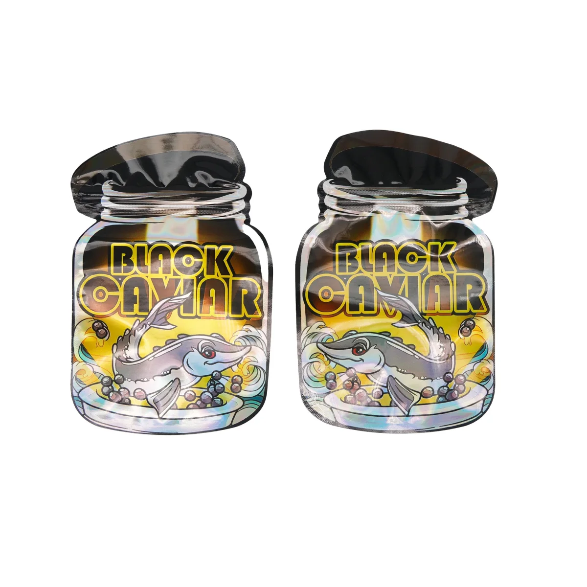 Black Caviar Jar Design Holographic Mylar Zipper Bag Black Caviar Jar Design Holographic Mylar Zipper Bag