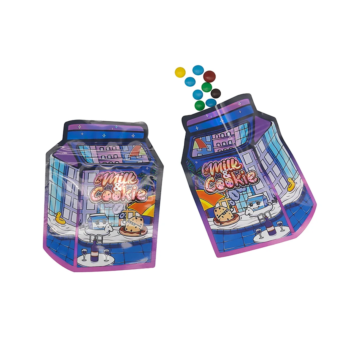 Milk Carton Holographic Die-Cut Flat Zipper Mylar Bag Milk Carton Holographic Die-Cut Flat Zipper Mylar Bag