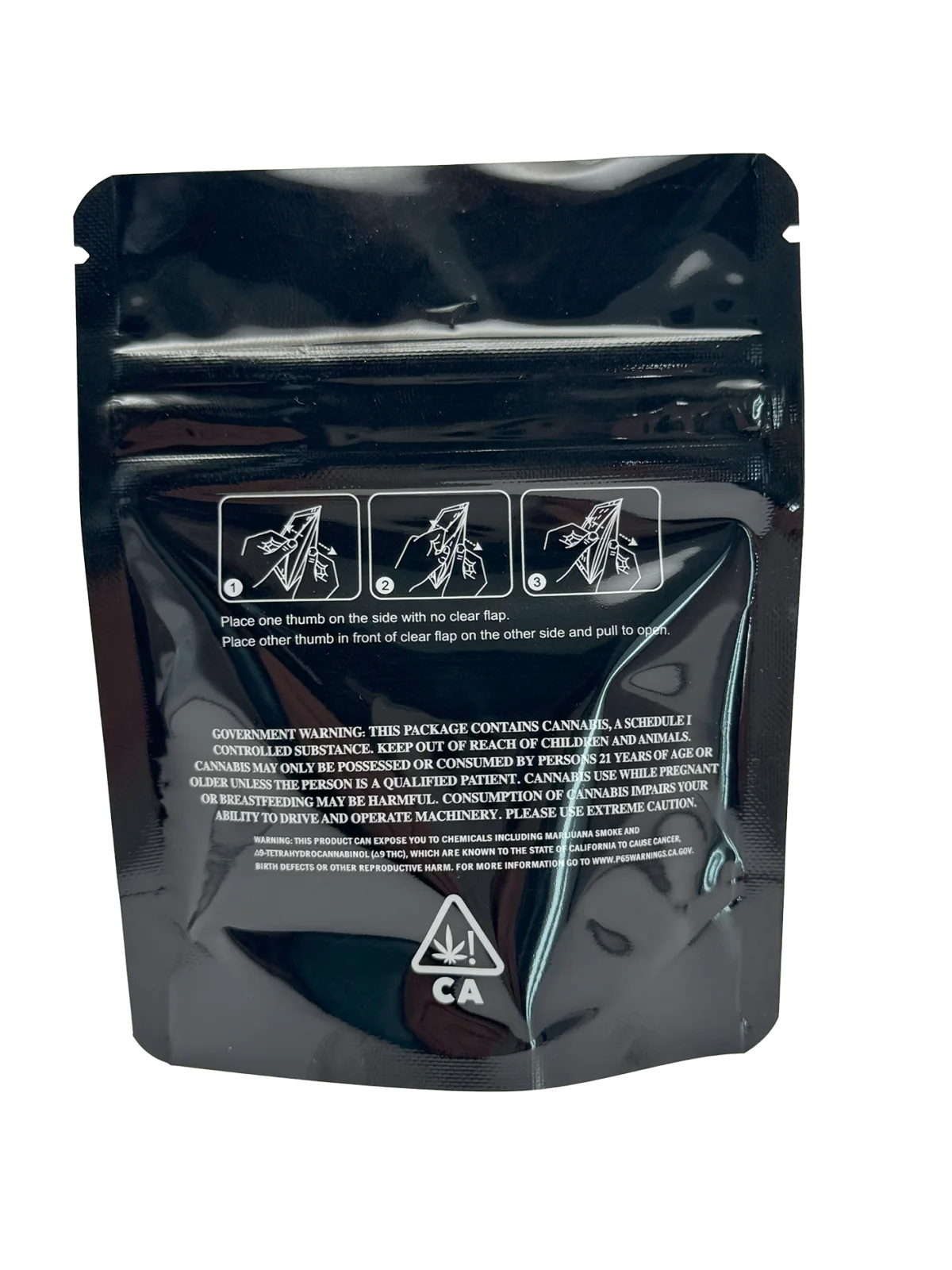 1/8th oz Child-Resistant Shiny Black/Clear Mylar Bag 1/8th oz Child-Resistant Shiny Black/Clear Mylar Bag