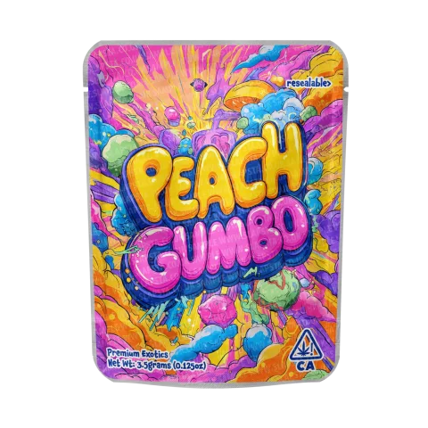 Peach Gumbo Mylar Pouches Pre-Labeled