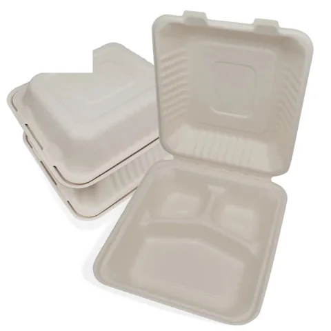 Three-Compartment Sugarcane Pulp Lunch Tray