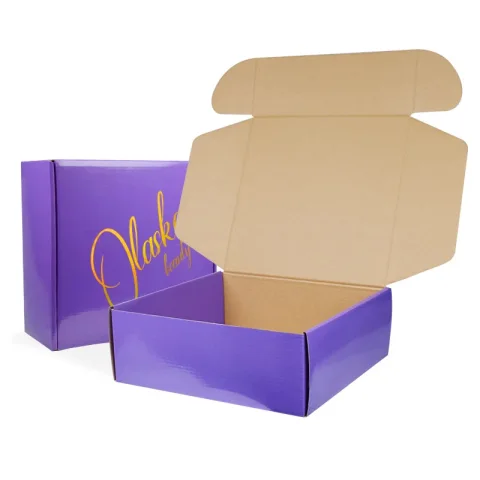 Custom Purple Corrugated Shipping Box with Gold Foil Logo