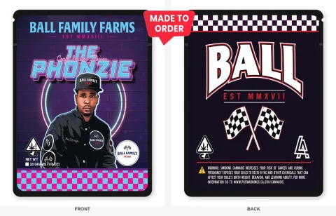 The Phonzie 3.5g Mylar Sticker Bags Ball Family Farms
