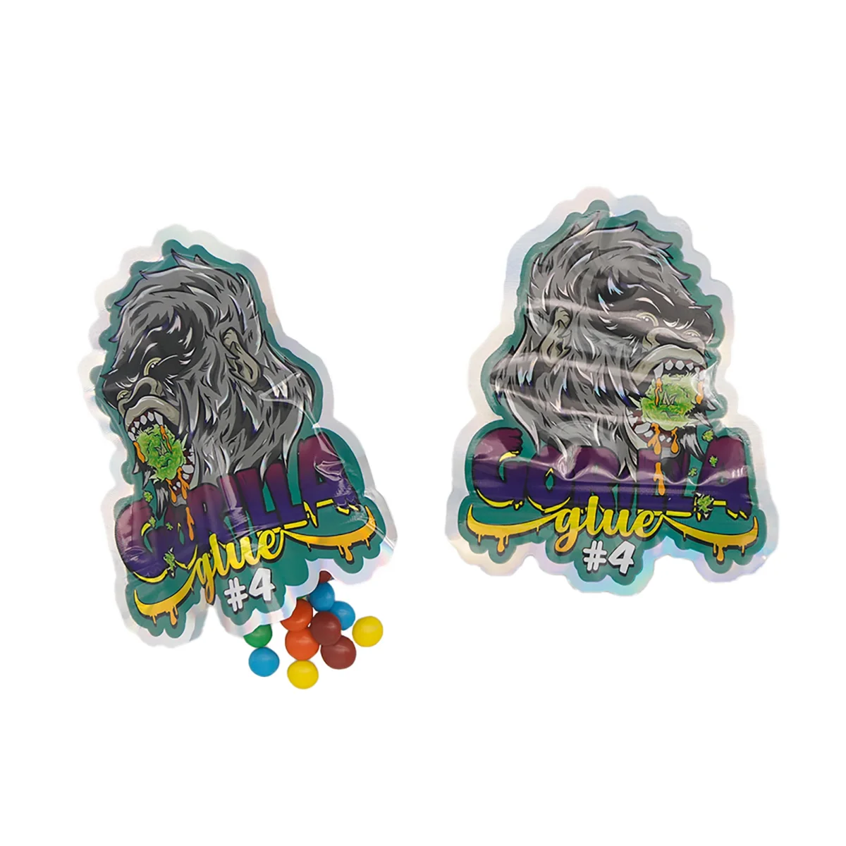 Gorilla Holographic Die-Cut Flat Zipper Mylar Bag Gorilla Holographic Die-Cut Flat Zipper Mylar Bag