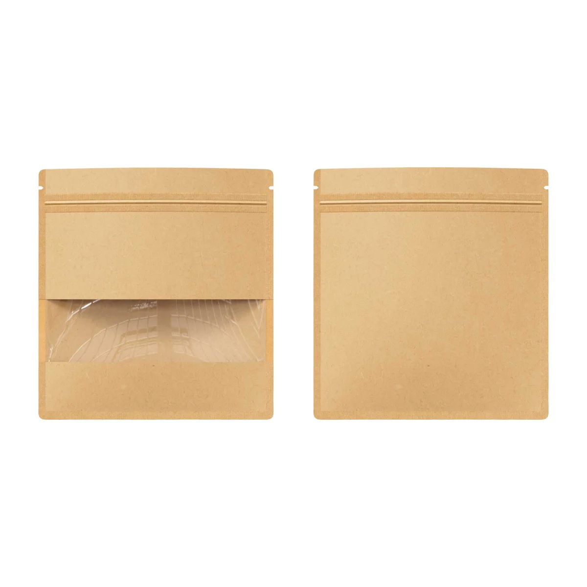 Custom Brown Kraft Flat Zipper Bag with Center Window
