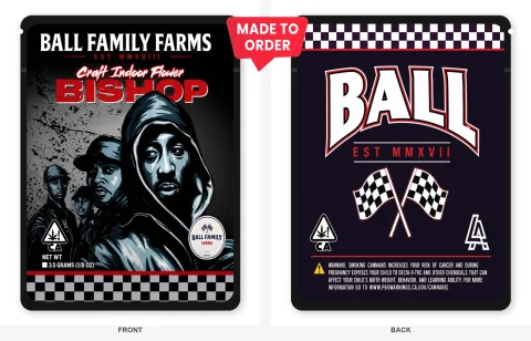 Bishop 3.5g Mylar Sticker Bags Ball Family Farms