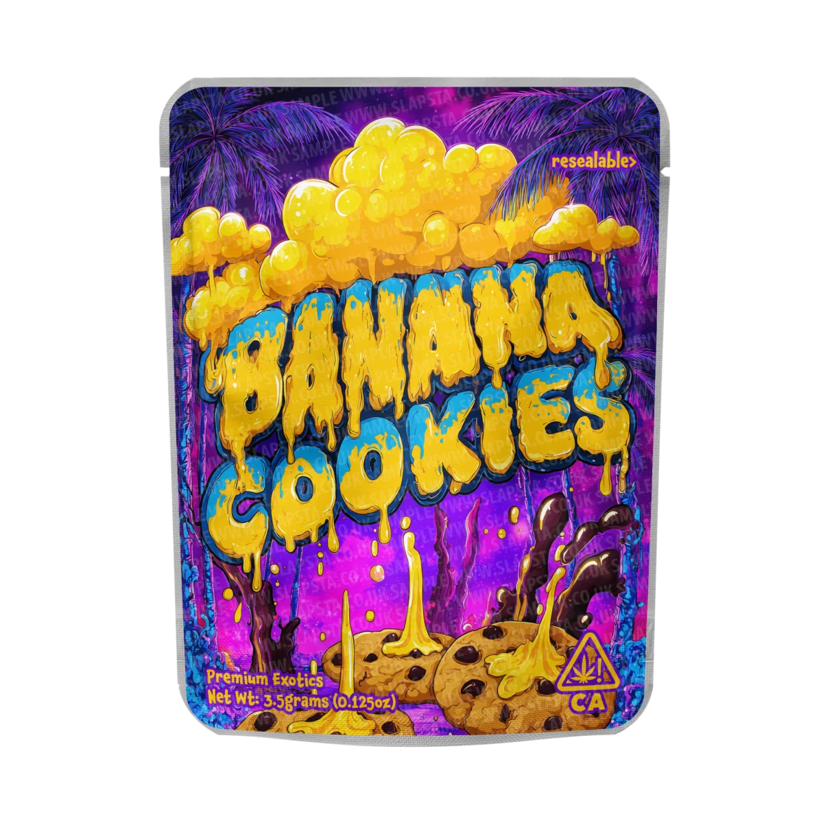 Banana Cookies Mylar Pouches Pre-Labeled Banana Cookies Mylar Pouches Pre-Labeled