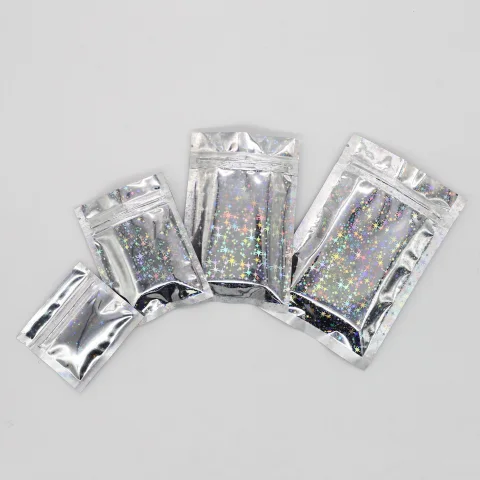 Diamond Holographic Mylar Flat Zipper Bag