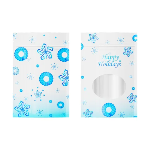 Glossy Happy Holidays Mylar Stand-Up Bag with Round Window