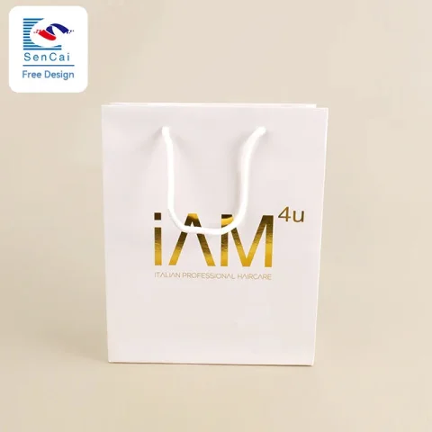 Custom White Paper Gift Bag with Rope Handles